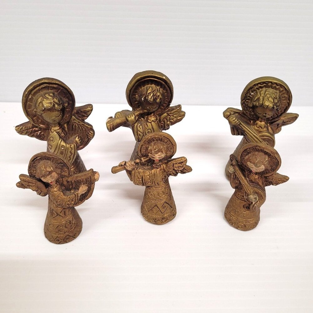 Gold Angels Hanging Instruments Lot 6 Italy Vintage 3 are 3'' & 3 are 3.75''